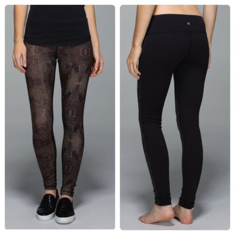 Lululemon Wunder Under Leggings Golden Goddess Cashew Brown Print